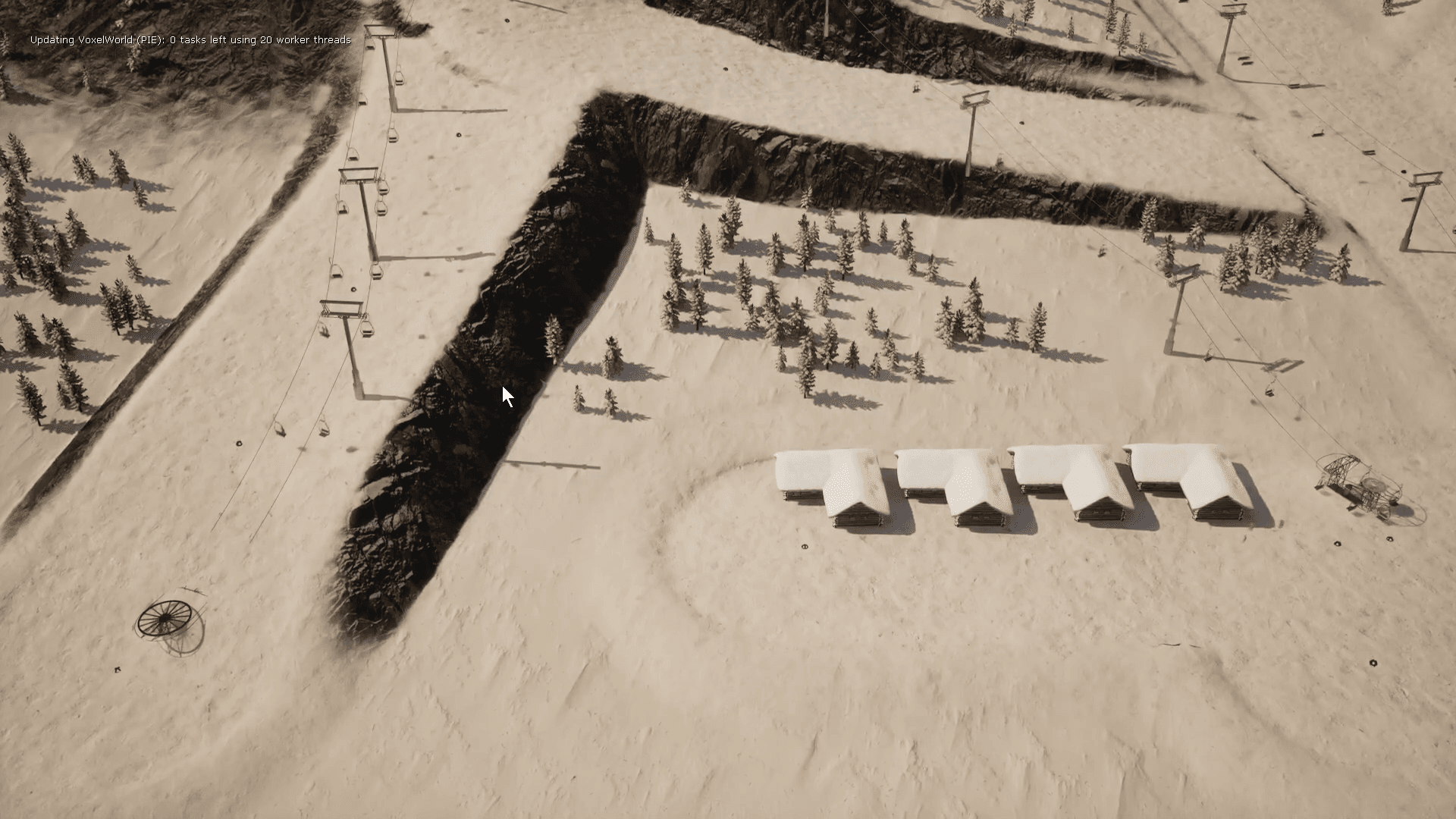 Log cabins and ski runs